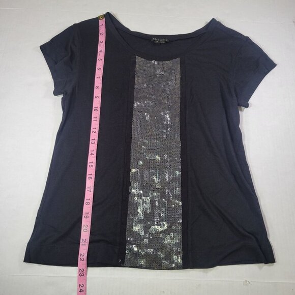 Theory Jovie Black Short-Sleeve Metallic Sequined Pima Cotton Blend Top Size XS - Picture 4 of 6